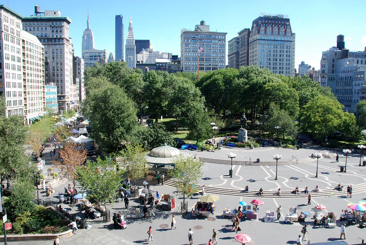 01 Union Square Park Looking North To Empire State Building, One Madison, Met Life Tower, W Union Square Hotel